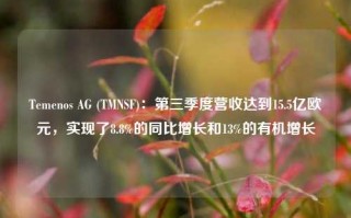 Temenos AG (TMNSF)：第三季度营收达到15.5亿欧元，实现了8.8%的同比增长和13%的有机增长