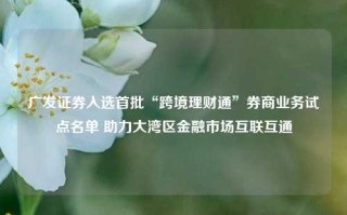 广发证券入选首批“跨境理财通”券商业务试点名单 助力大湾区金融市场互联互通